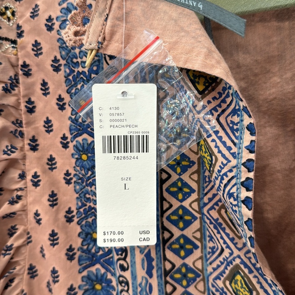 Brand new Anthropologie Embroidered Pattern Peach Mini Dress - Picture 12 of 13